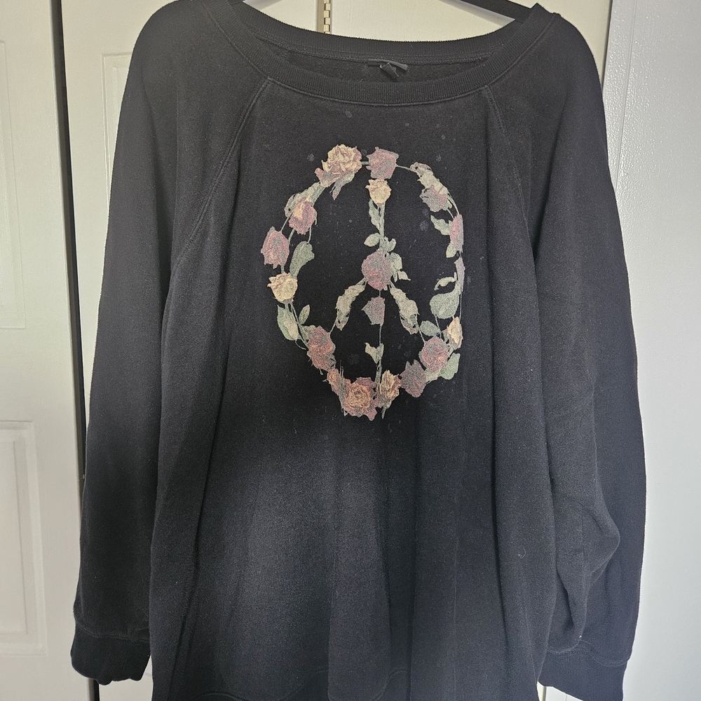 torrid Black Sweatshirt with Pink Floral Peace Graphic